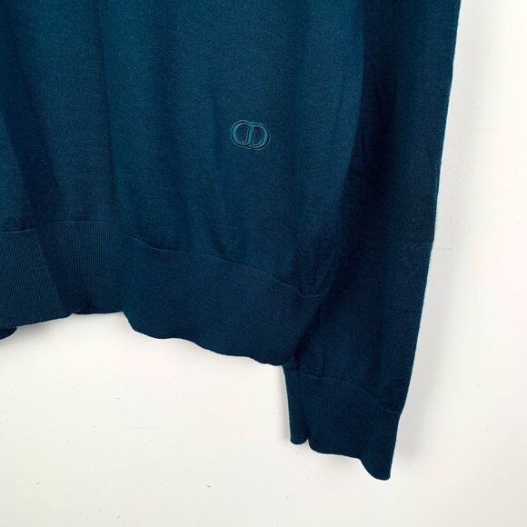Dior Deep Blue Cashmere Round-Neck Long-Sleeved Sweater XL Logo Embroidery Made - Picture 3 of 7